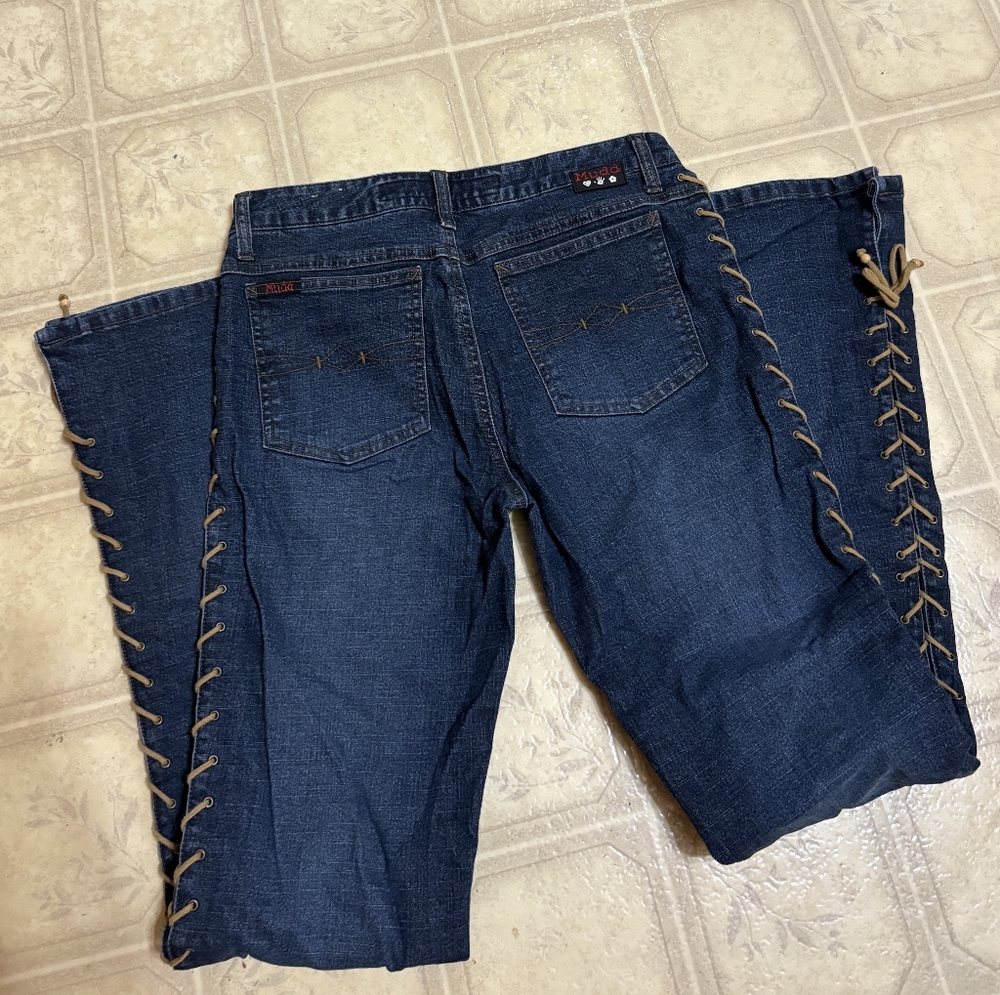 Vintage Mudd Stylish Blue Jeans with Lace-Up Detail